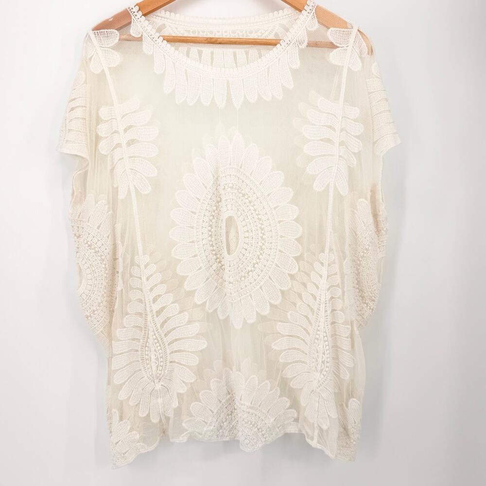 CUPSHE Ivory Crochet Lace Mesh Cover Up Boho Beach Tunic Top One Size